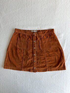 Urban Outfitters Corduroy Button Front Mini Skirt 70s Retro Rust Orange Womens S